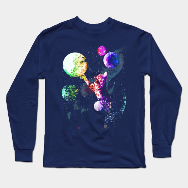 Space Cat with Planets Long Sleeve T-Shirt by robotface